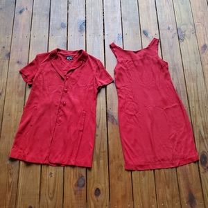 Vintage 80's 90's size 10 fitted red dress and matching long jacket set